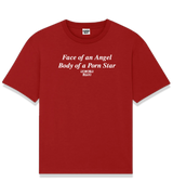 1 red T-Shirt white Face of an Angel Body of a Porn Star #color_red