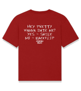 1 red T-Shirt white HEY PRETTY WANNA DATE ME? YES = SMILE NO = BACKFLIP #color_red
