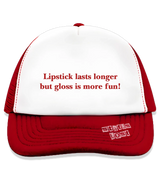 1 red Trucker Hat red Lipstick lasts longer but gloss is more fun #color_red