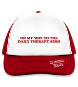 1 red Trucker Hat red ON MY WAY TO THE DAILY THERAPY SESH #color_red