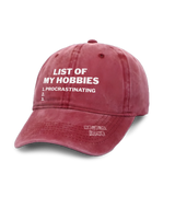 1 red Vintage Cap white LIST OF MY HOBBIES procrastinating #color_red