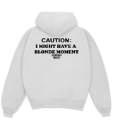 1 white Boxy Hoodie black CAUTION I MIGHT HAVE A BLONDE MOMENT #color_white