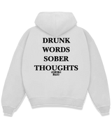 1 white Boxy Hoodie black DRUNK WORDS SOBER THOUGHTS #color_white