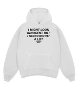 1 white Boxy Hoodie black I MIGHT LOOK INNOCENT BUT I SCREENSHOT A LOT #color_white