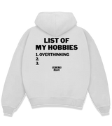 1 white Boxy Hoodie black LIST OF MY HOBBIES overthinking #color_white