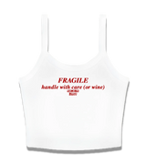 1 white Cami Crop Top red FRAGILE handle with care (or wine) #color_white
