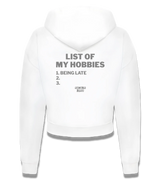1 white Cropped Zip Hoodie grey LIST OF MY HOBBIES being late #color_white