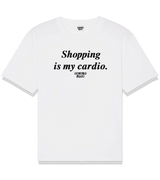 1 white T-Shirt black Shopping is my cardio #color_white