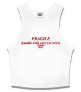 1 white Tank Crop Top red FRAGILE handle with care (or wine) #color_white
