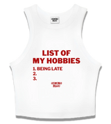 1 white Tank Crop Top red LIST OF MY HOBBIES being late #color_white