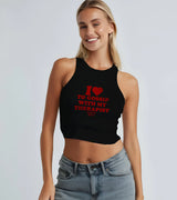 2 black Tank Crop Top red I love TO GOSSIP WITH MY THERAPIST #color_black