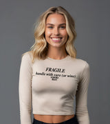2 cream Cropped Longsleeve black FRAGILE handle with care (or wine) #color_cream