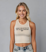 2 cream Tank Crop Top black firmly believer of the olive theory #color_cream