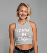 2 grey Tank Crop Top white I CAME IN PEACE #color_grey