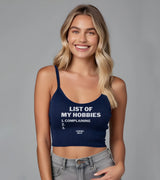2 navy Cami Crop Top white LIST OF MY HOBBIES complaining #color_navy