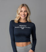 2 navy Cropped Longsleeve white FRAGILE handle with care (or wine) #color_navy