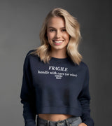 2 navy Cropped Sweatshirt white FRAGILE handle with care (or wine) #color_navy