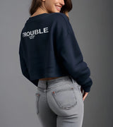 2 navy Cropped Sweatshirt white TROUBLE #color_navy