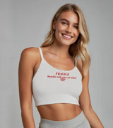 2 white Cami Crop Top red FRAGILE handle with care (or wine) #color_white