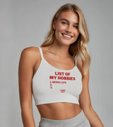 2 white Cami Crop Top red LIST OF MY HOBBIES being late #color_white