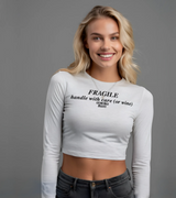 2 white Cropped Longsleeve black FRAGILE handle with care (or wine) #color_white