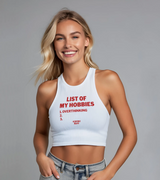 2 white Tank Crop Top red LIST OF MY HOBBIES overthinking #color_white