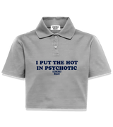 1 grey Polo Crop Top navyblue I PUT THE HOT IN PSYCHOTIC #color_grey