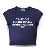 1 navy Status Baby Tee white CAUTION I MIGHT HAVE A BLONDE MOMENT #color_navy