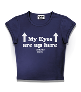 1 navy Status Baby Tee white my eyes are up here #color_navy