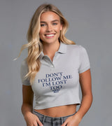 2 grey Polo Crop Top navyblue DON'T FOLLOW ME I'M LOST TOO #color_grey