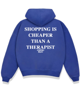 1 blue Boxy Hoodie white SHOPPING IS CHEAPER THAN A THERAPIST #color_blue