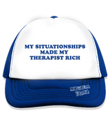 1 blue Trucker Hat blue MY SITUATIONSHIPS MADE MY THERAPIST RICH #color_blue