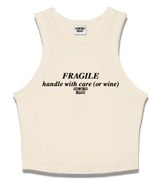 1 cream Tank Crop Top black FRAGILE handle with care (or wine) #color_cream
