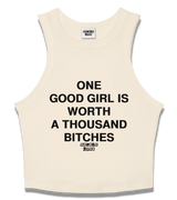 1 cream Tank Crop Top black ONE GOOD GIRL IS WORTH A THOUSAND BITCHES #color_cream