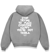 1 grey Boxy Hoodie white STOP TRYING TO MAKE EVERYONE HAPPY YOU'RE NOT TEQUILA #color_grey