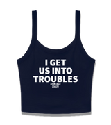 1 navy Cami Crop Top white I GET US INTO TROUBLES #color_navy