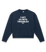 1 navy Cropped Sweatshirt white I GET US INTO TROUBLES #color_navy