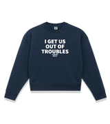 1 navy Cropped Sweatshirt white I GET US OUT OF TROUBLES #color_navy