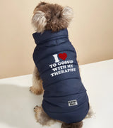 1 navy Pet Puffer Jacket white I love TO GOSSIP WITH MY THERAPIST #color_navy