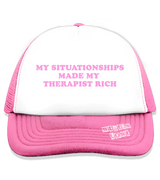 1 pink Trucker Hat pink MY SITUATIONSHIPS MADE MY THERAPIST RICH #color_pink