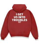 1 red Boxy Hoodie white I GET US INTO TROUBLES #color_red