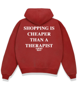 1 red Boxy Hoodie white SHOPPING IS CHEAPER THAN A THERAPIST #color_red