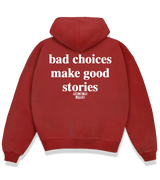 1 red Boxy Hoodie white bad choices make good stories #color_red