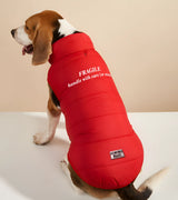 1 red Pet Puffer Jacket white FRAGILE handle with care (or wine) #color_red