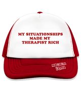 1 red Trucker Hat red MY SITUATIONSHIPS MADE MY THERAPIST RICH #color_red