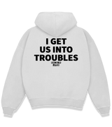 1 white Boxy Hoodie black I GET US INTO TROUBLES #color_white