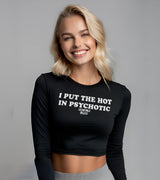 2 black Cropped Longsleeve white I PUT THE HOT IN PSYCHOTIC #color_black