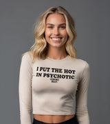 2 cream Cropped Longsleeve black I PUT THE HOT IN PSYCHOTIC #color_cream