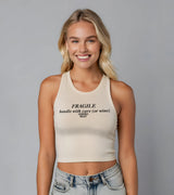 2 cream Tank Crop Top black FRAGILE handle with care (or wine) #color_cream