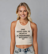 2 cream Tank Crop Top black ONE GOOD GIRL IS WORTH A THOUSAND BITCHES #color_cream